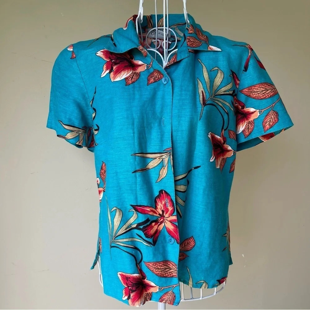 Style and co Hawaiian bottom up linen shirt with short sleeves